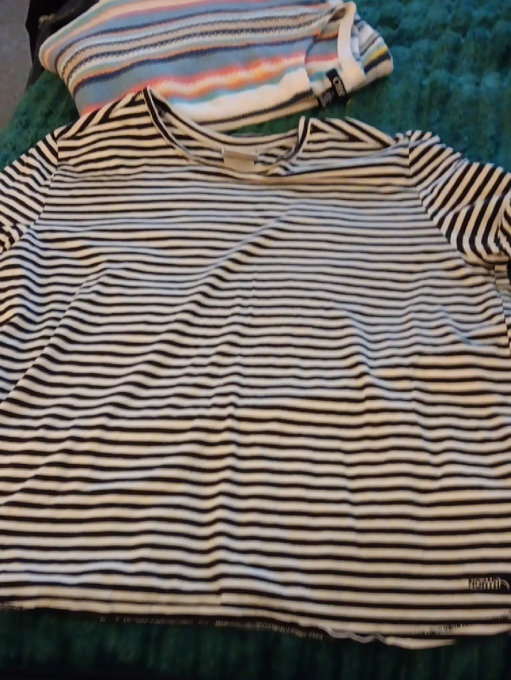 The North Face Women's Black & White Striped Tee - Picture 1 of 5
